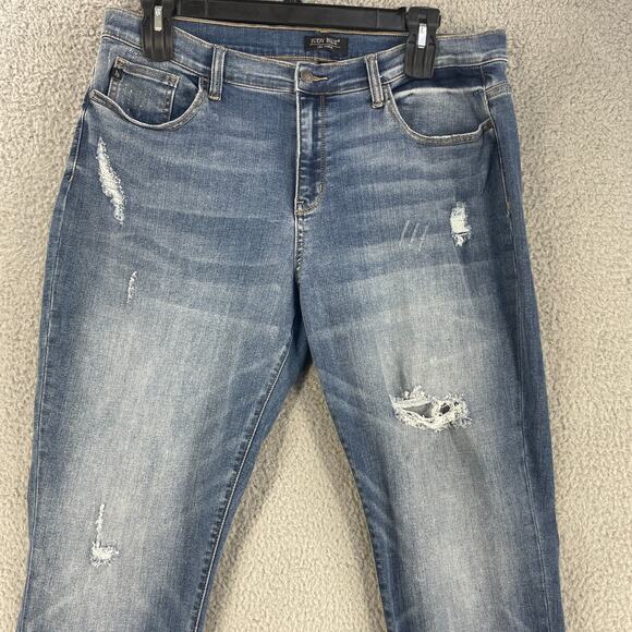Judy Blue Jeans Womens Plus 1XL 38 x 27 Blue Distressed Boyfriend Denim Wisker - Picture 11 of 13